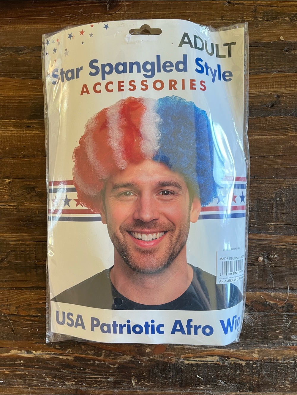 Menโs USA Patriotic Afro Clown Independence Day Flag Wig - Red White Blue